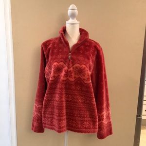 Talbots Petite Large Rose Pink 🌹 Fleece Fair Isle 1/4 Zip Pullover Sweater 💖